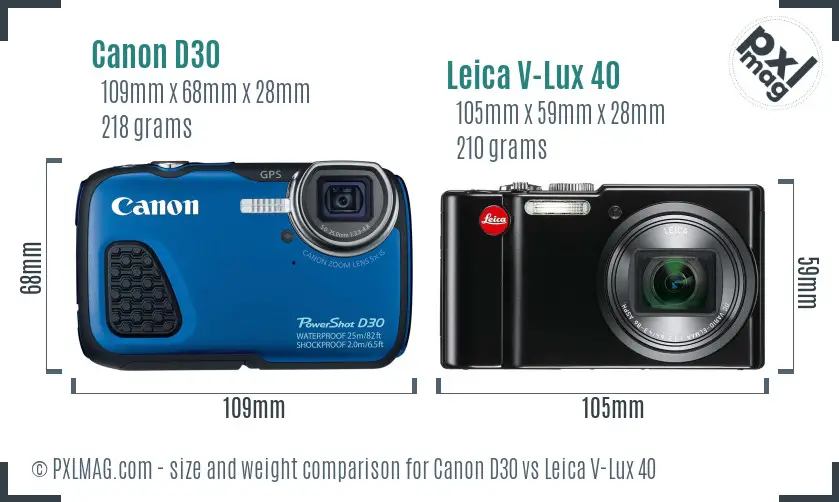 Canon D30 vs Leica V-Lux 40 size comparison
