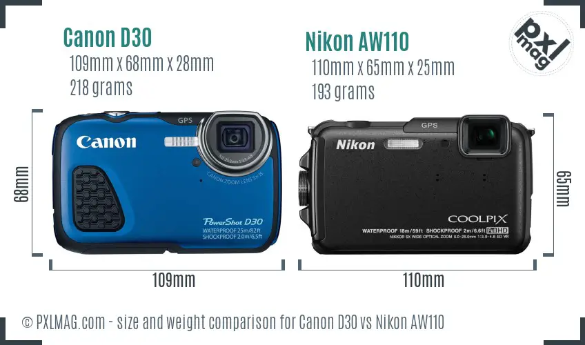 Canon D30 vs Nikon AW110 size comparison Canon D30 vs Nikon AW110 size comparison
