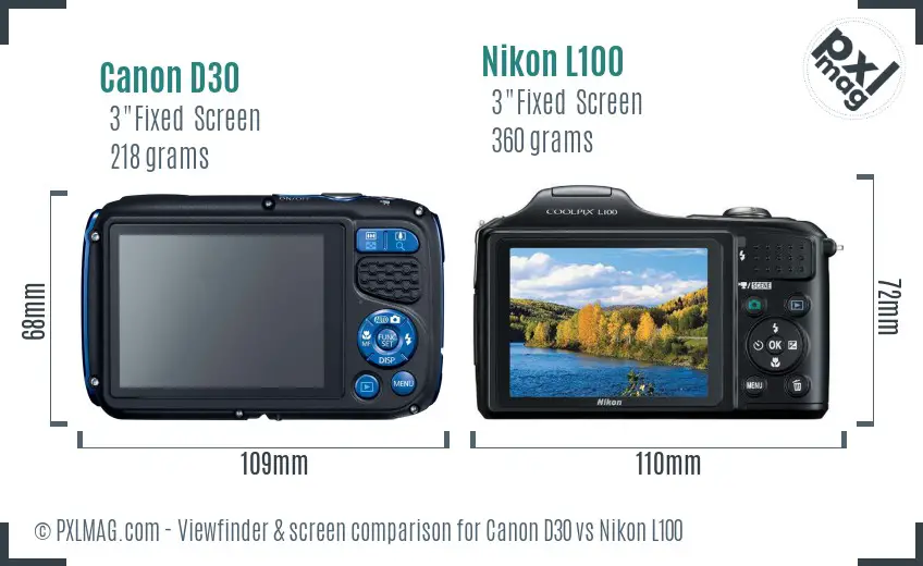 Canon D30 vs Nikon L100 Screen and Viewfinder comparison