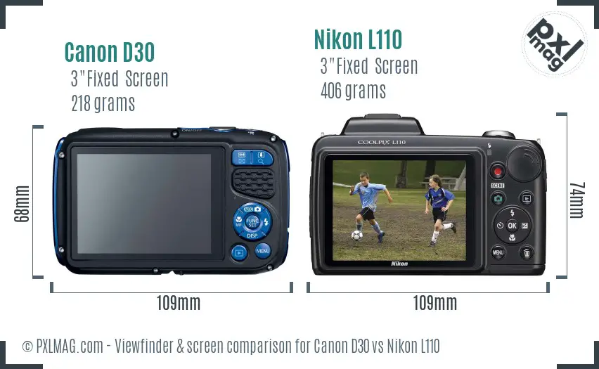 Canon D30 vs Nikon L110 Screen and Viewfinder comparison
