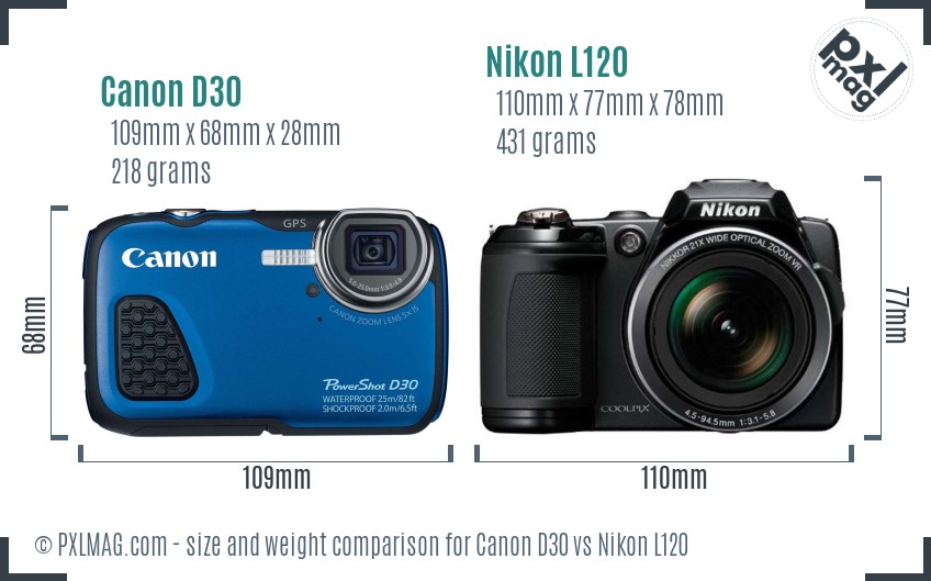 Canon D30 vs Nikon L120 size comparison Canon D30 vs Nikon L120 size comparison