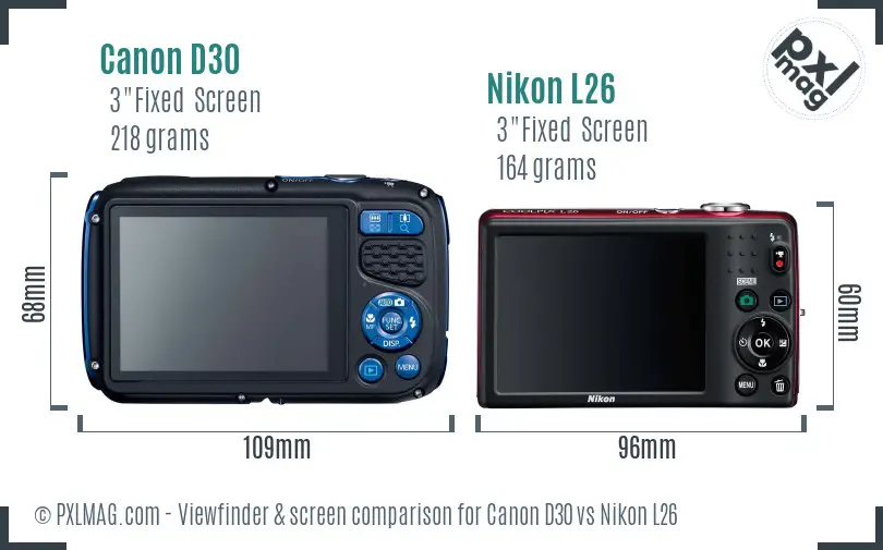 Canon D30 vs Nikon L26 Screen and Viewfinder comparison