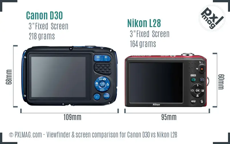 Canon D30 vs Nikon L28 Screen and Viewfinder comparison
