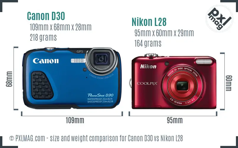 Canon D30 vs Nikon L28 size comparison