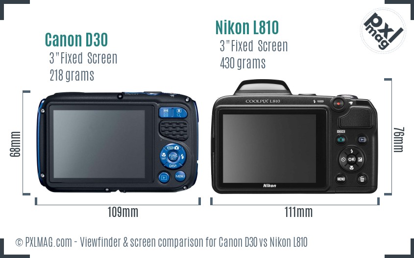 Canon D30 vs Nikon L810 Screen and Viewfinder comparison