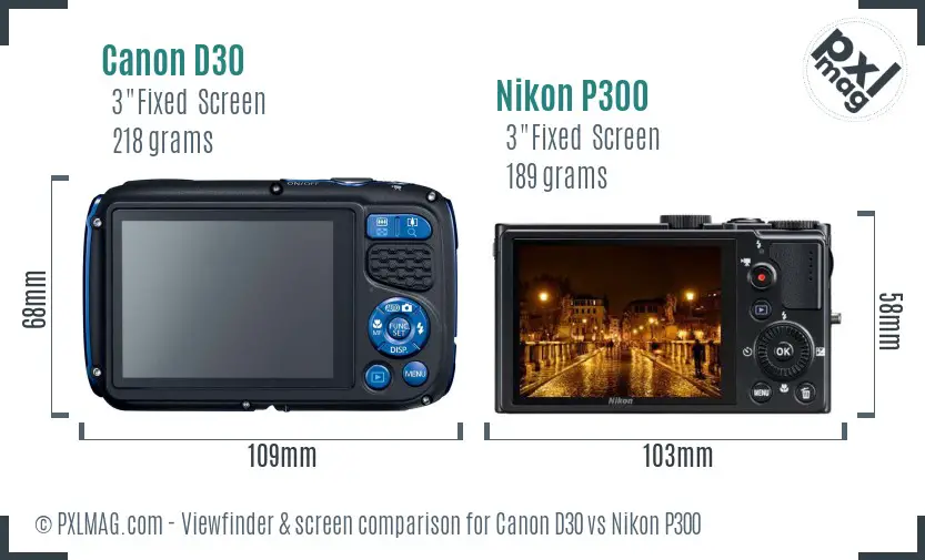 Canon D30 vs Nikon P300 Screen and Viewfinder comparison