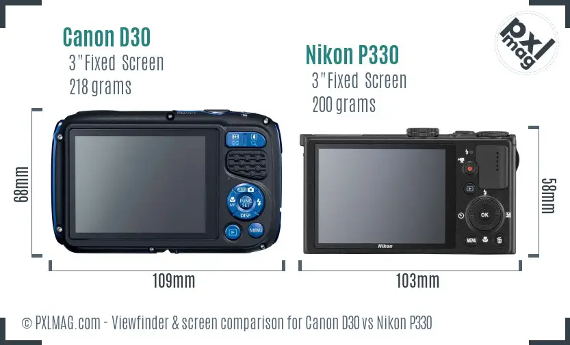 Canon D30 vs Nikon P330 Screen and Viewfinder comparison