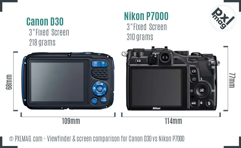 Canon D30 vs Nikon P7000 Screen and Viewfinder comparison Canon D30 vs Nikon P7000 Screen and Viewfinder comparison