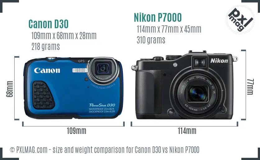 Canon D30 vs Nikon P7000 size comparison Canon D30 vs Nikon P7000 size comparison