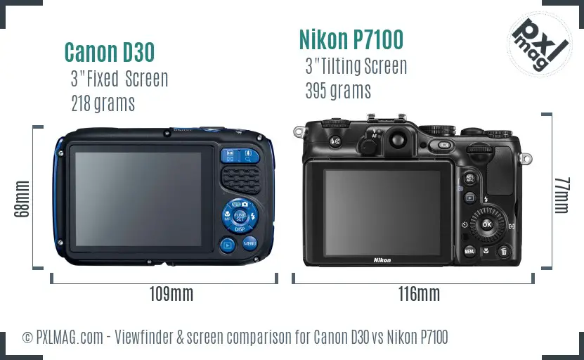 Canon D30 vs Nikon P7100 Screen and Viewfinder comparison