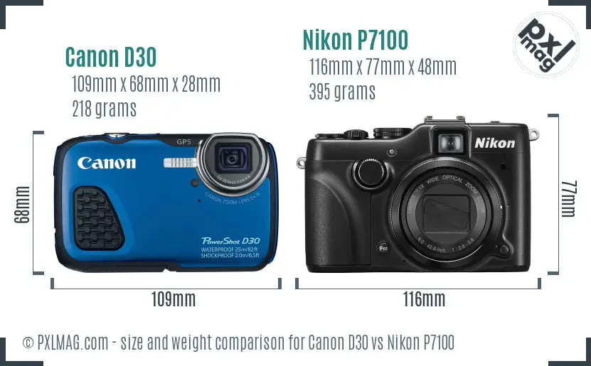 Canon D30 vs Nikon P7100 size comparison