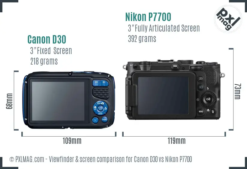 Canon D30 vs Nikon P7700 Screen and Viewfinder comparison