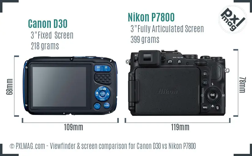 Canon D30 vs Nikon P7800 Screen and Viewfinder comparison