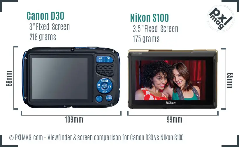 Canon D30 vs Nikon S100 Screen and Viewfinder comparison