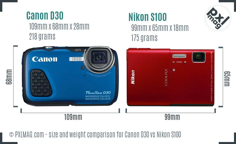 Canon D30 vs Nikon S100 size comparison