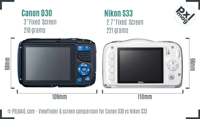 Canon D30 vs Nikon S33 Screen and Viewfinder comparison