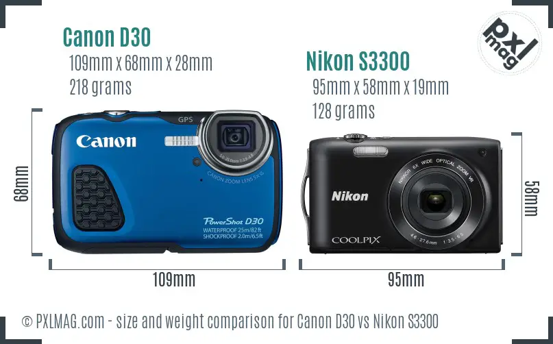 Canon D30 vs Nikon S3300 size comparison