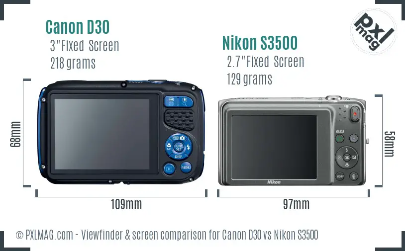 Canon D30 vs Nikon S3500 Screen and Viewfinder comparison