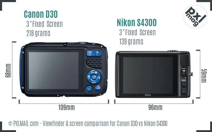 Canon D30 vs Nikon S4300 Screen and Viewfinder comparison