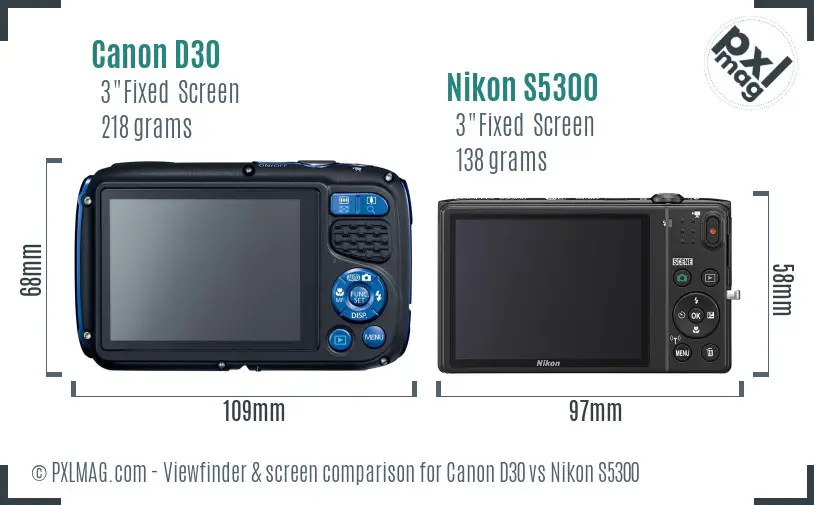 Canon D30 vs Nikon S5300 Screen and Viewfinder comparison Canon D30 vs Nikon S5300 Screen and Viewfinder comparison