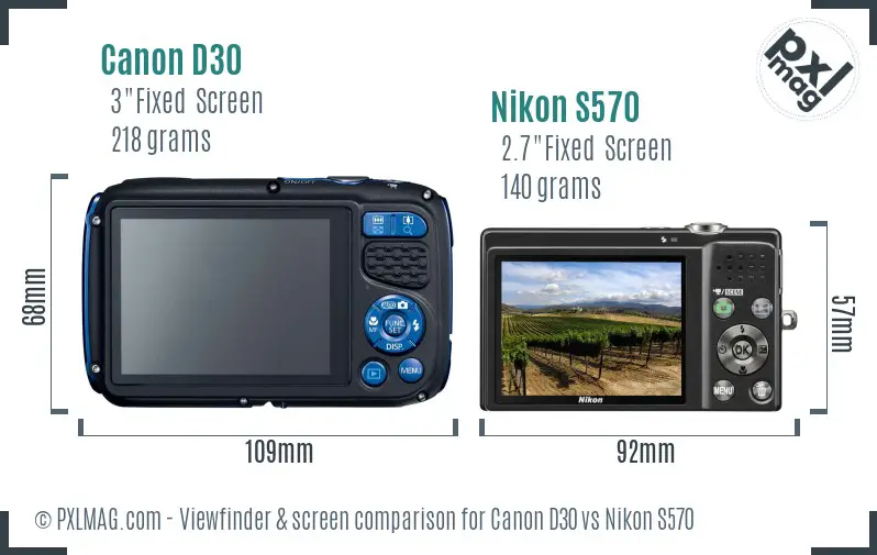 Canon D30 vs Nikon S570 Screen and Viewfinder comparison