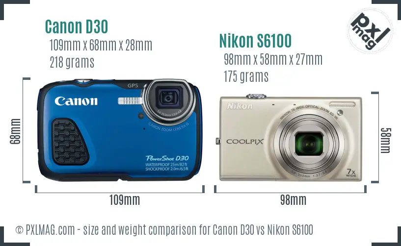 Canon D30 vs Nikon S6100 size comparison