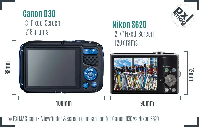 Canon D30 vs Nikon S620 Screen and Viewfinder comparison Canon D30 vs Nikon S620 Screen and Viewfinder comparison