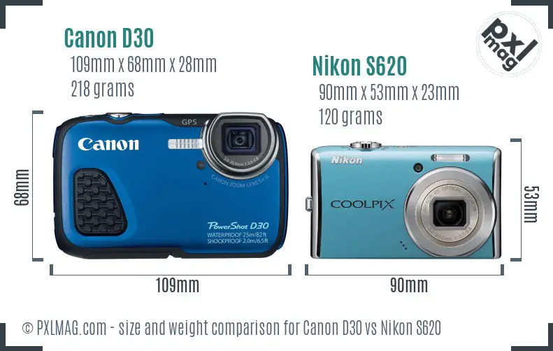 Canon D30 vs Nikon S620 size comparison Canon D30 vs Nikon S620 size comparison