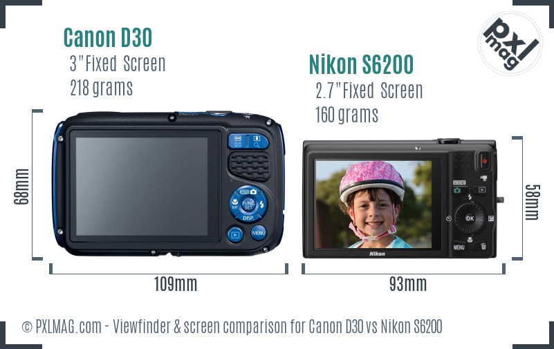 Canon D30 vs Nikon S6200 Screen and Viewfinder comparison