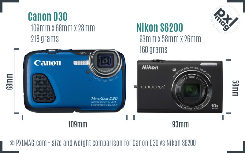 Canon D30 vs Nikon S6200 size comparison