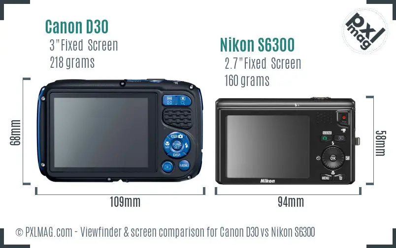 Canon D30 vs Nikon S6300 Screen and Viewfinder comparison