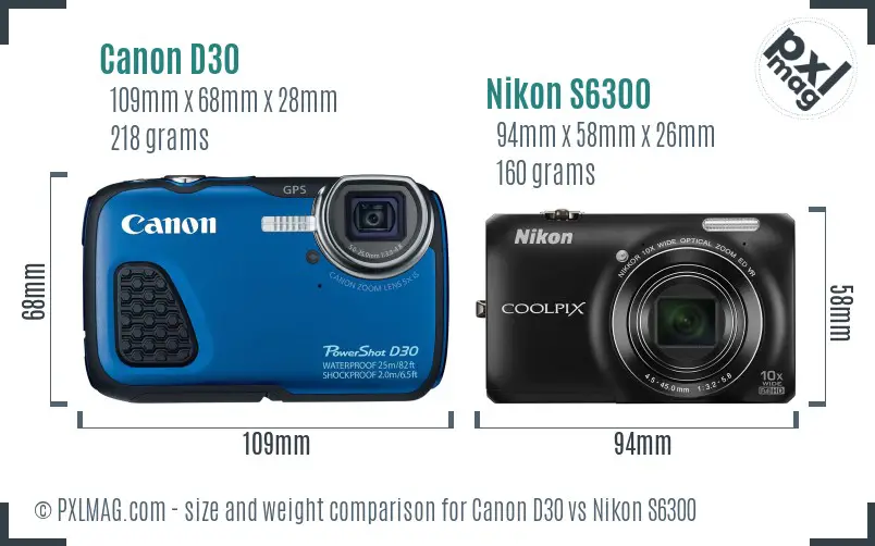 Canon D30 vs Nikon S6300 size comparison