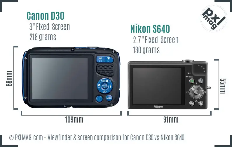 Canon D30 vs Nikon S640 Screen and Viewfinder comparison