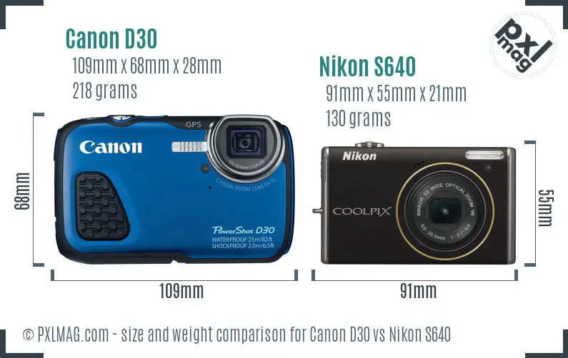 Canon D30 vs Nikon S640 size comparison
