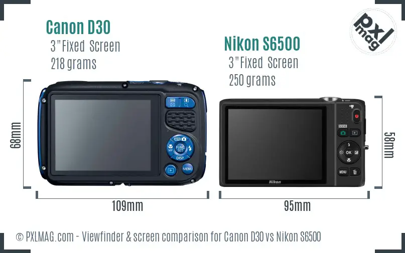 Canon D30 vs Nikon S6500 Screen and Viewfinder comparison Canon D30 vs Nikon S6500 Screen and Viewfinder comparison