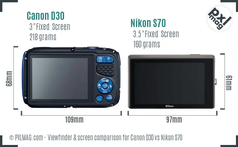 Canon D30 vs Nikon S70 Screen and Viewfinder comparison
