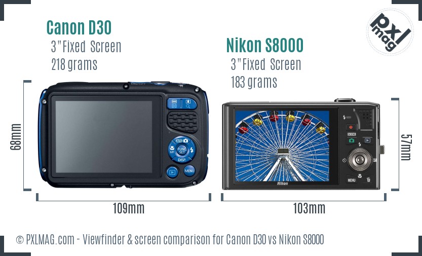 Canon D30 vs Nikon S8000 Screen and Viewfinder comparison