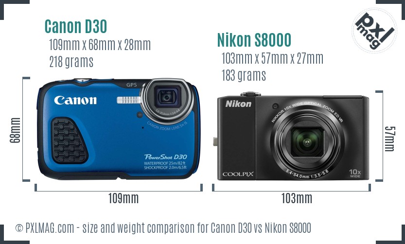 Canon D30 vs Nikon S8000 size comparison Canon D30 vs Nikon S8000 size comparison