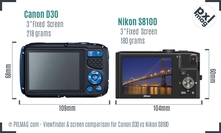 Canon D30 vs Nikon S8100 Screen and Viewfinder comparison