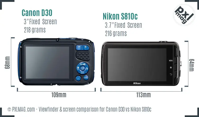 Canon D30 vs Nikon S810c Screen and Viewfinder comparison