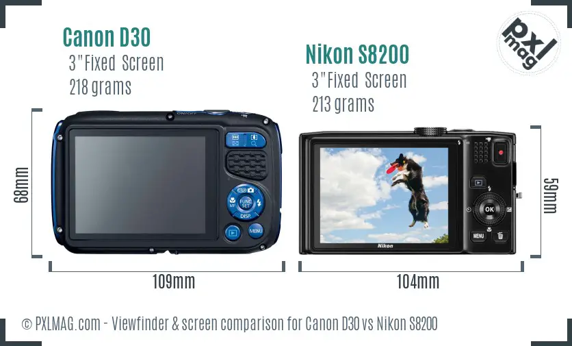 Canon D30 vs Nikon S8200 Screen and Viewfinder comparison