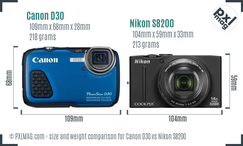 Canon D30 vs Nikon S8200 size comparison