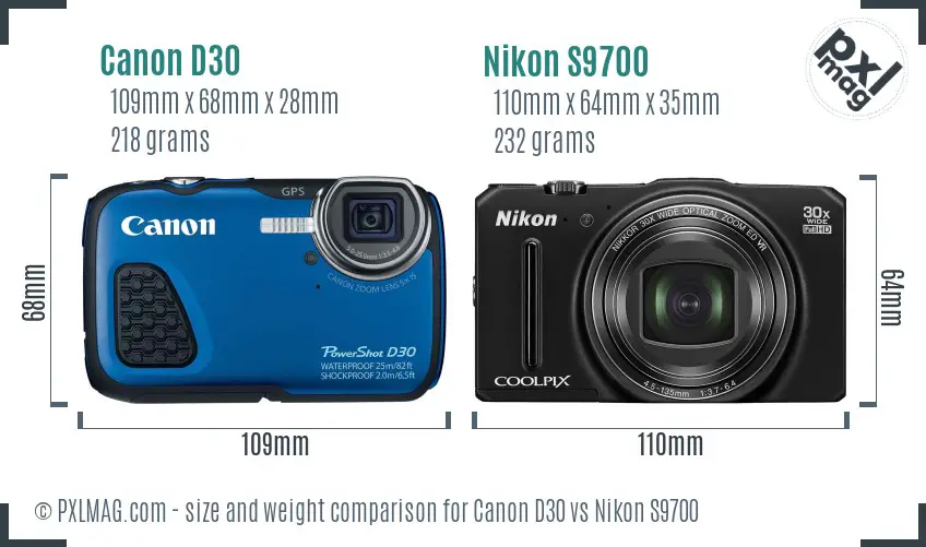 Canon D30 vs Nikon S9700 size comparison