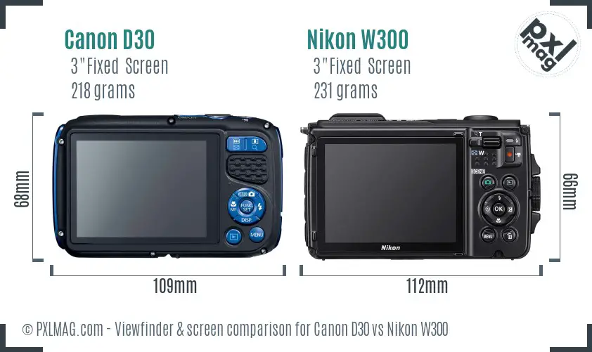Canon D30 vs Nikon W300 Screen and Viewfinder comparison