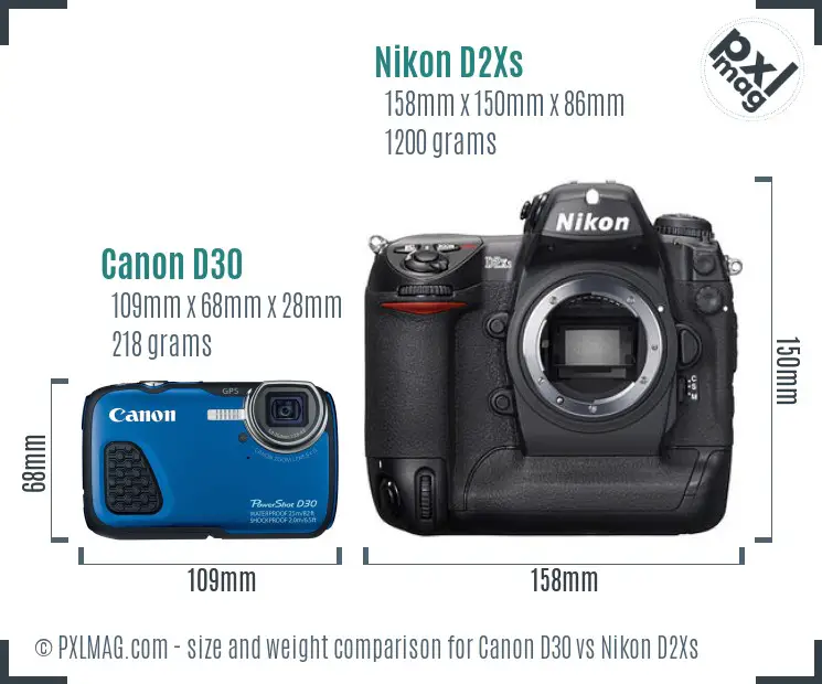 Canon D30 vs Nikon D2Xs size comparison