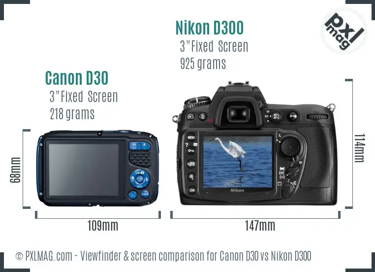 Canon D30 vs Nikon D300 Screen and Viewfinder comparison