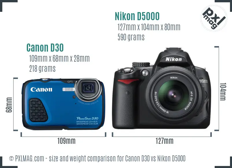 Canon D30 vs Nikon D5000 size comparison