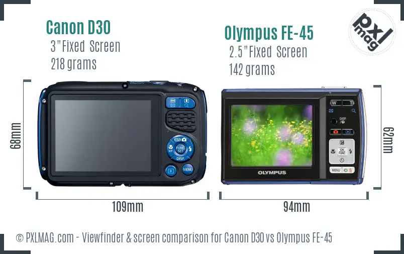 Canon D30 vs Olympus FE-45 Screen and Viewfinder comparison