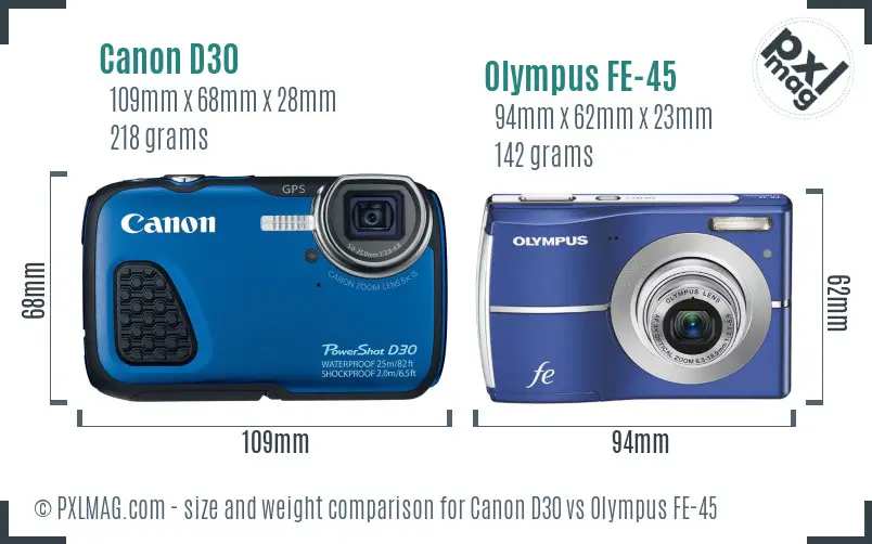 Canon D30 vs Olympus FE-45 size comparison