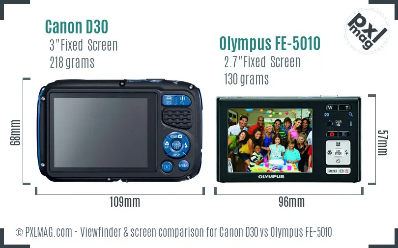 Canon D30 vs Olympus FE-5010 Screen and Viewfinder comparison